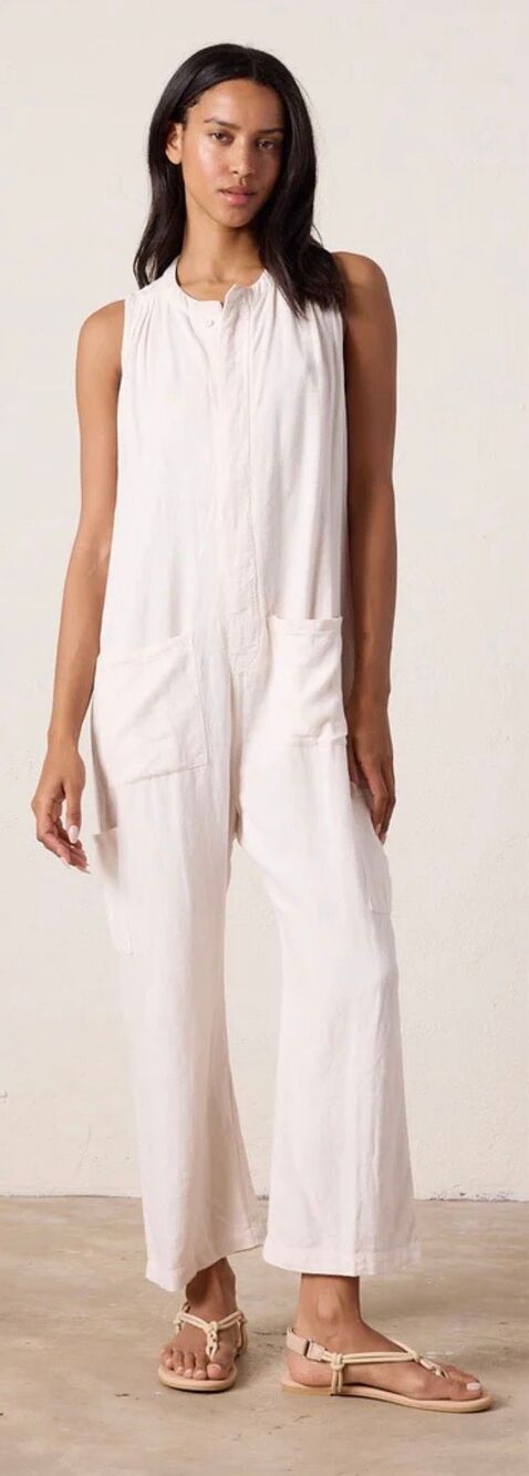 NSF Silva Relaxed Linen Viscose Romper in Chalk NWT Size Small